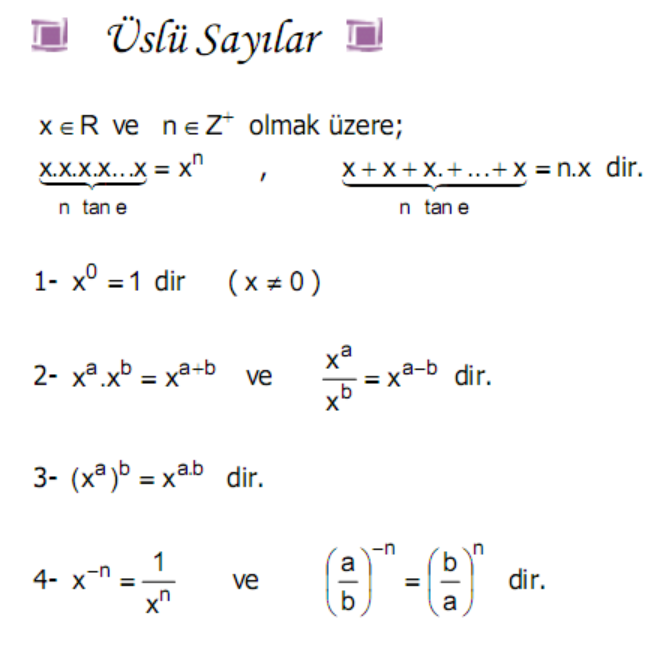 Üslü Sayılar Formülü